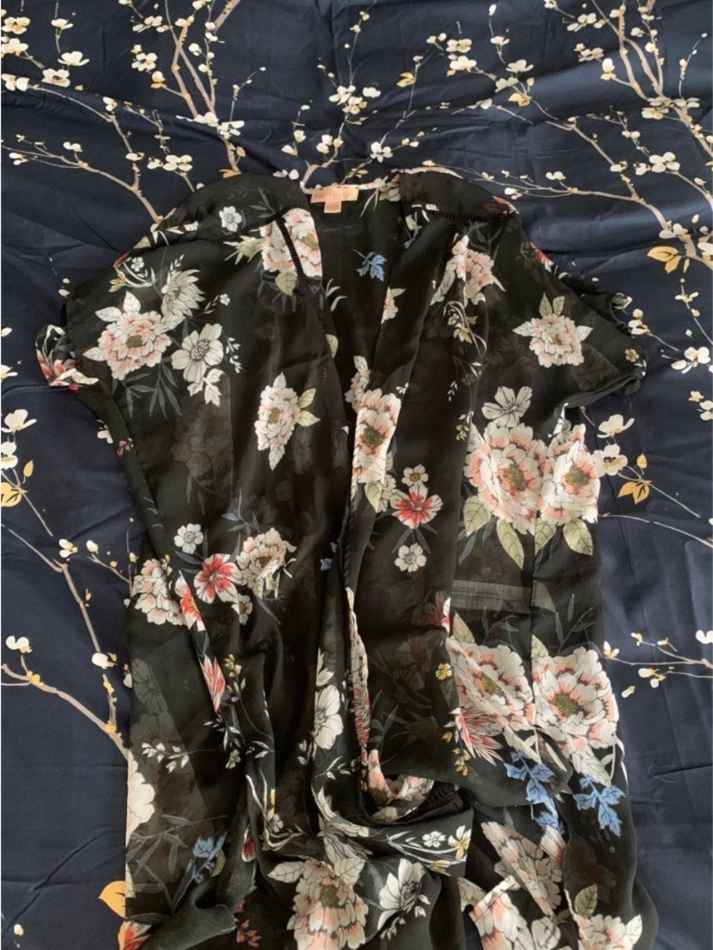 Band of Gypsies Black Floral Lined Kimono